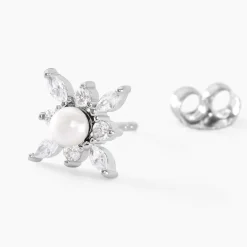 Boucles D'oreilles Puces Rhoda Argent Blanc Perle De Culture Oxyde
