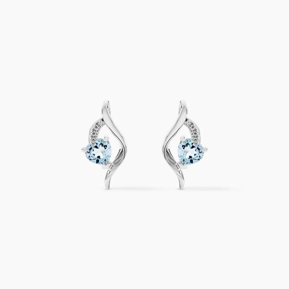 Boucles D'oreilles Puces Silucia Or Blanc Topaze Oxyde De Zirconium