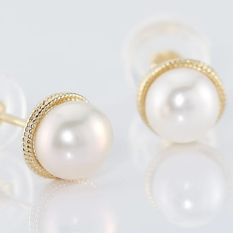 Boucles D'oreilles Puces Siera Or Jaune Perle De Culture