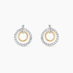 Boucles D'oreilles Puces Swane Or Jaune Argent Blanc Oxyde De Zirconium