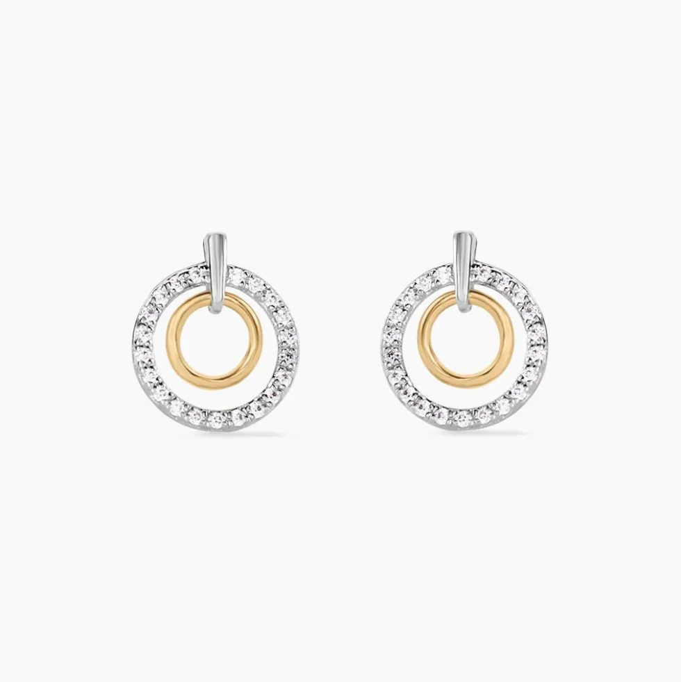 Boucles D'oreilles Puces Swane Or Jaune Argent Blanc Oxyde De Zirconium