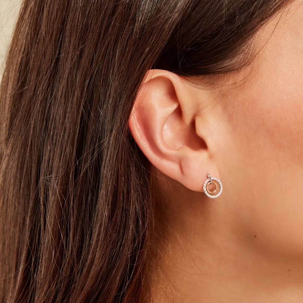 Boucles D'oreilles Puces Swane Or Jaune Argent Blanc Oxyde De Zirconium