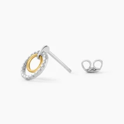 Boucles D'oreilles Puces Swane Or Jaune Argent Blanc Oxyde De Zirconium