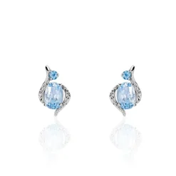 Boucles D'oreilles Puces Sunset Or Blanc Topaze Et Diamant