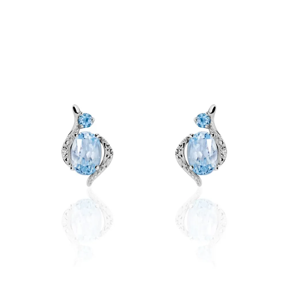 Boucles D'oreilles Puces Sunset Or Blanc Topaze Et Diamant