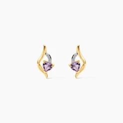 Boucles D'oreilles Puces Silucia Or Jaune Améthyste Oxyde De Zirconium