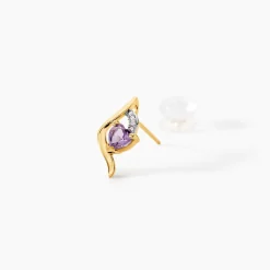 Boucles D'oreilles Puces Silucia Or Jaune Améthyste Oxyde De Zirconium
