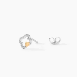Boucles D'oreilles Puces Sorya Or Jaune Argent Blanc
