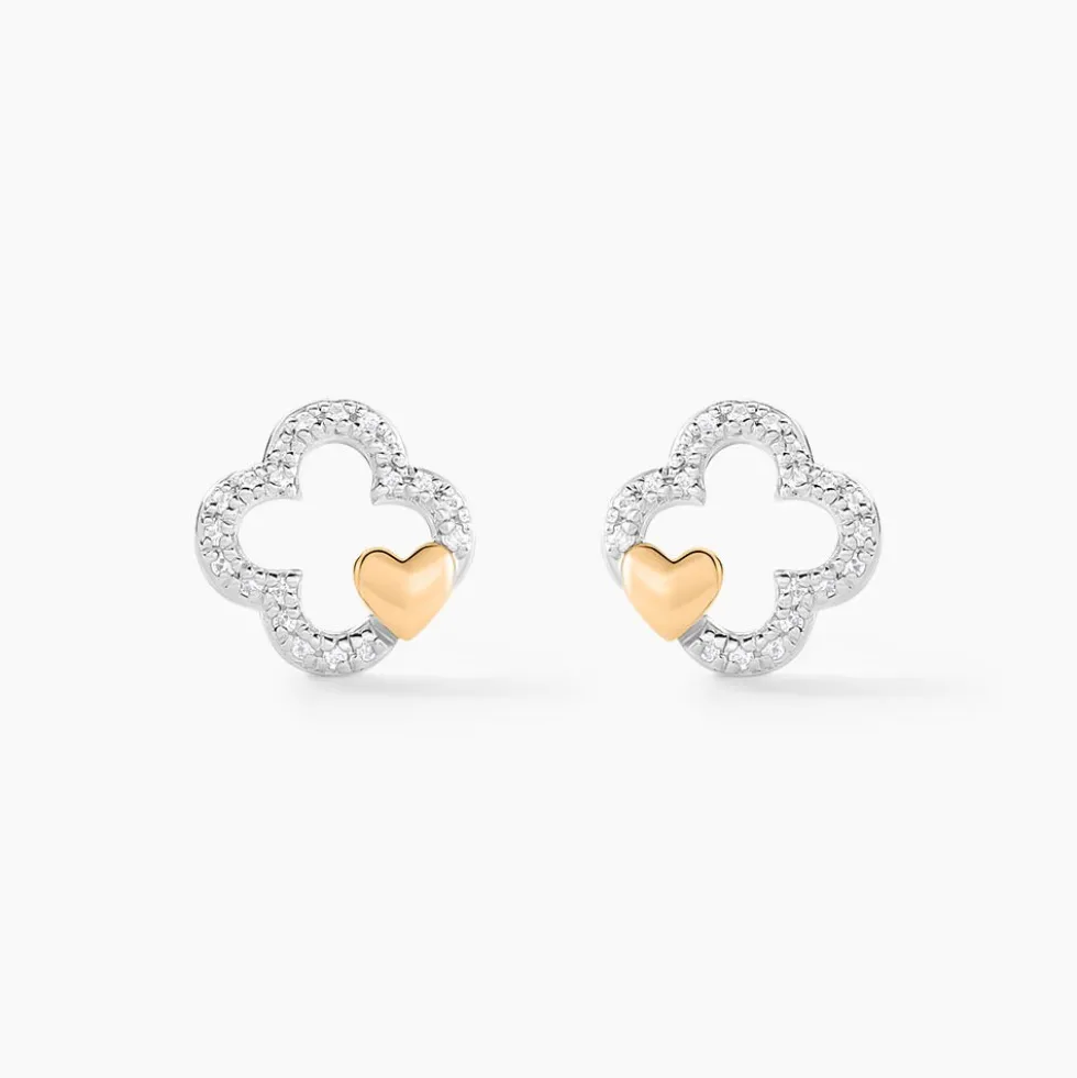 Boucles D'oreilles Puces Sorya Or Jaune Argent Blanc