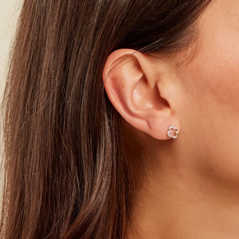 Boucles D'oreilles Puces Sorya Or Jaune Argent Blanc