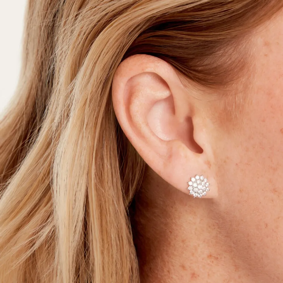 Boucles D'Oreilles Puces Saria Argent Blanc Oxyde De Zirconium