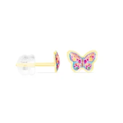 Boucles D'oreilles Puces Sulivia Papillon Or Jaune