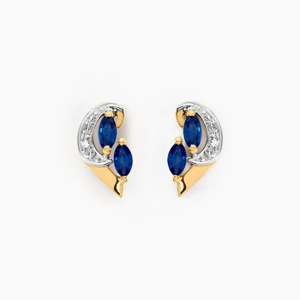 Boucles D'oreilles Puces Sakina Or Jaune Saphir Et Diamant Et Divers