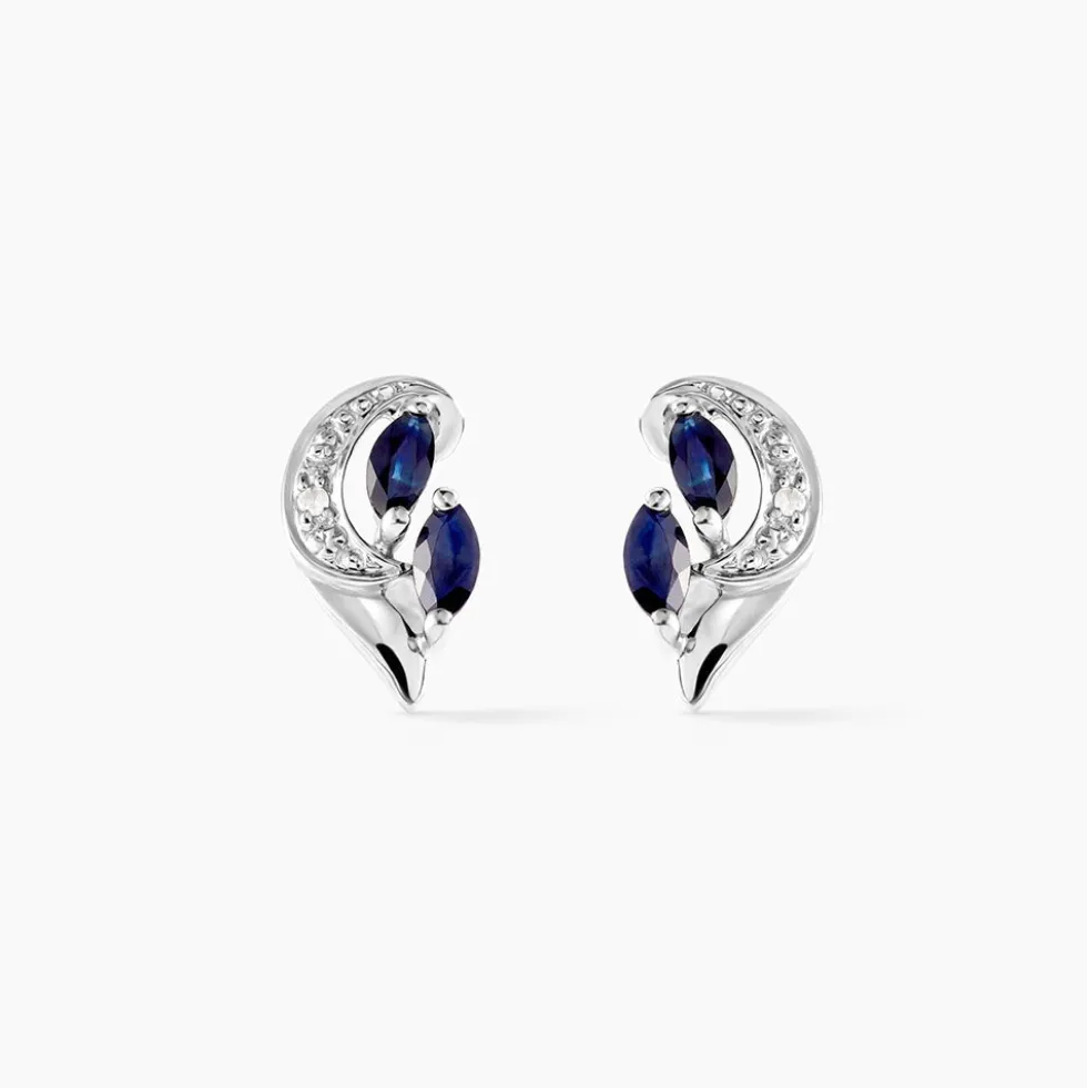 Boucles D'oreilles Puces Sakina Or Blanc Saphir Et Diamant