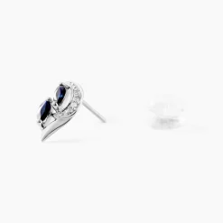 Boucles D'oreilles Puces Sakina Or Blanc Saphir Et Diamant