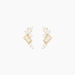 Boucles D'Oreilles Puces Sya Plaqué Or Jaune Oxyde De Zirconium