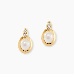 Boucles D'oreilles Puces Tahyssae Or Jaune Perle De Culture Et Oxyde