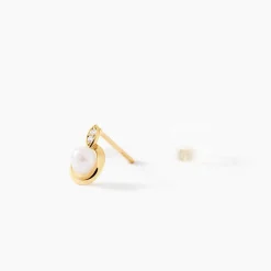 Boucles D'oreilles Puces Tahyssae Or Jaune Perle De Culture Et Oxyde