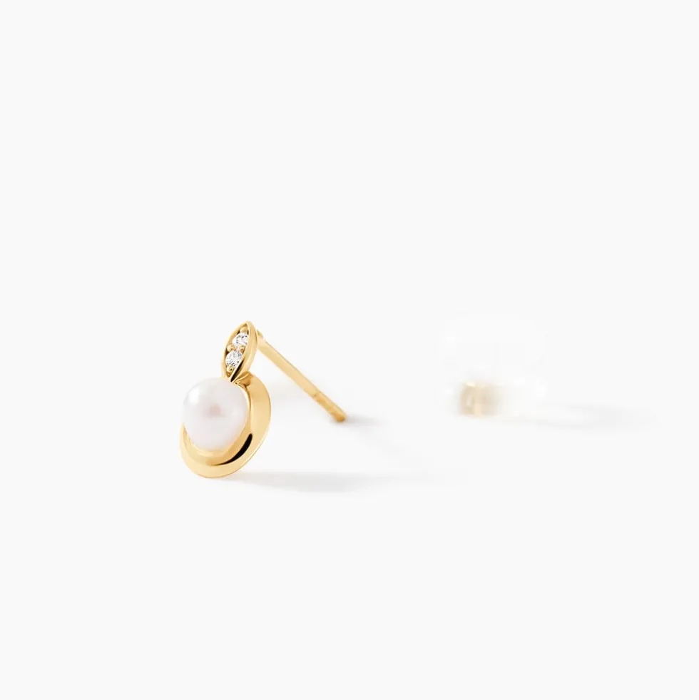Boucles D'oreilles Puces Tahyssae Or Jaune Perle De Culture Et Oxyde