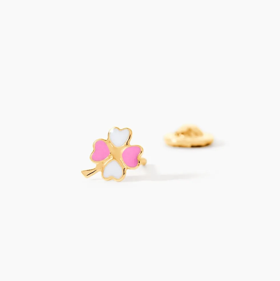 Boucles D'oreilles Puces Trefle Email Or Jaune