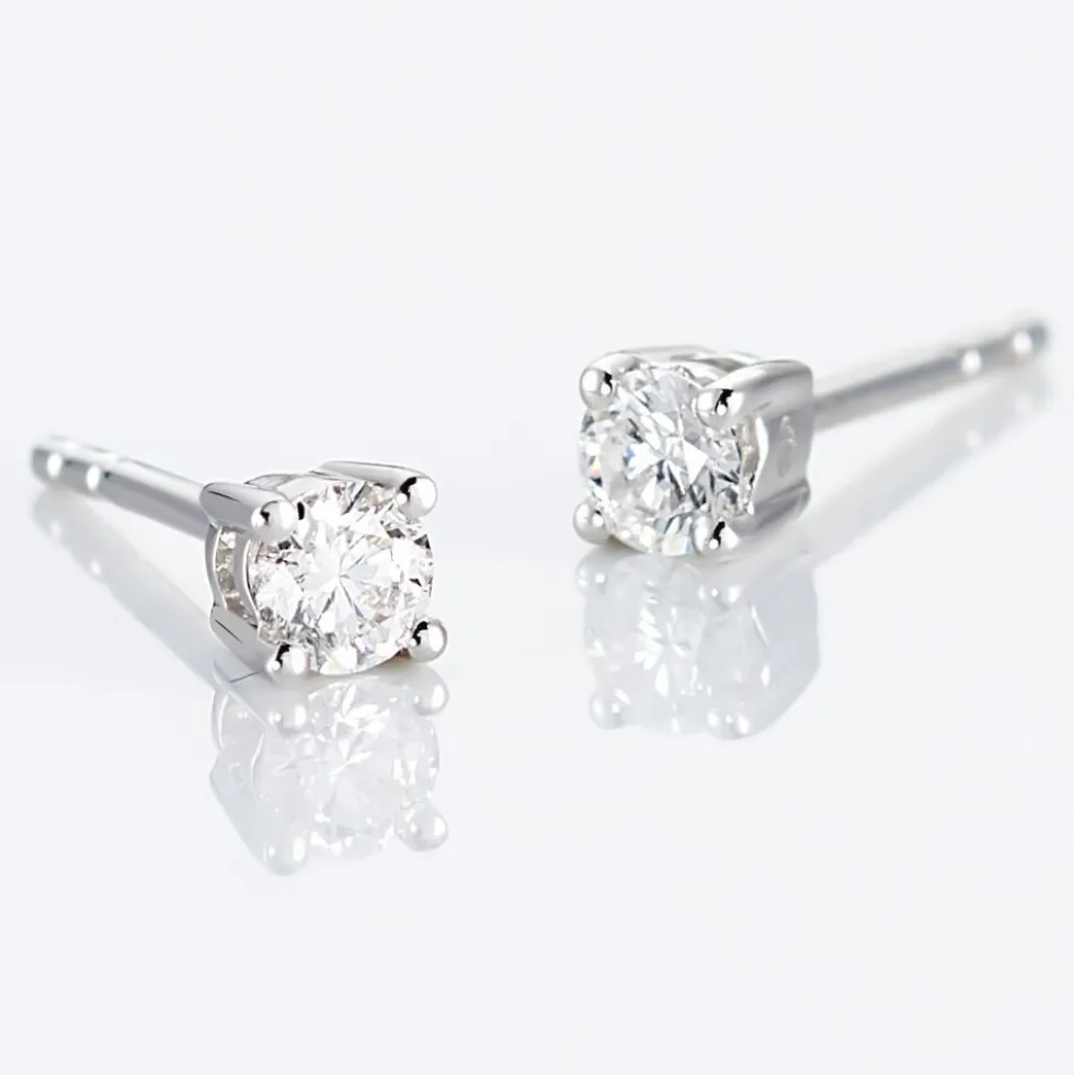 Boucles D'oreilles Puces Victoria Or Blanc Diamant