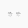 Boucles D'oreilles Puces Yarie Or Blanc Perle De Culture Et Oxyde