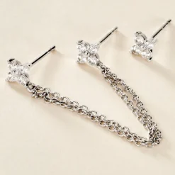 Boucles D'oreilles Dépareillées June Argent Blanc Oxyde De Zirconium