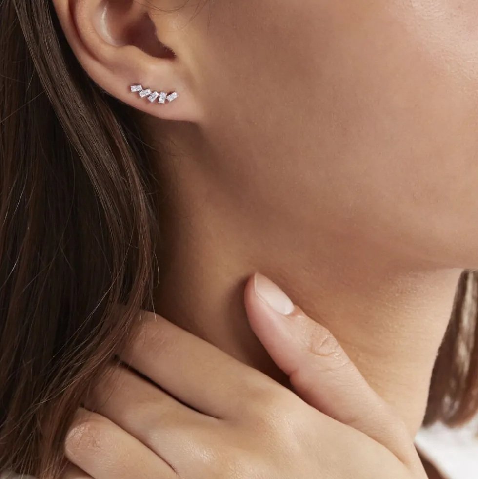 Boucles D'oreilles Grimpantes Adonia Argent Blanc Oxyde De Zirconium