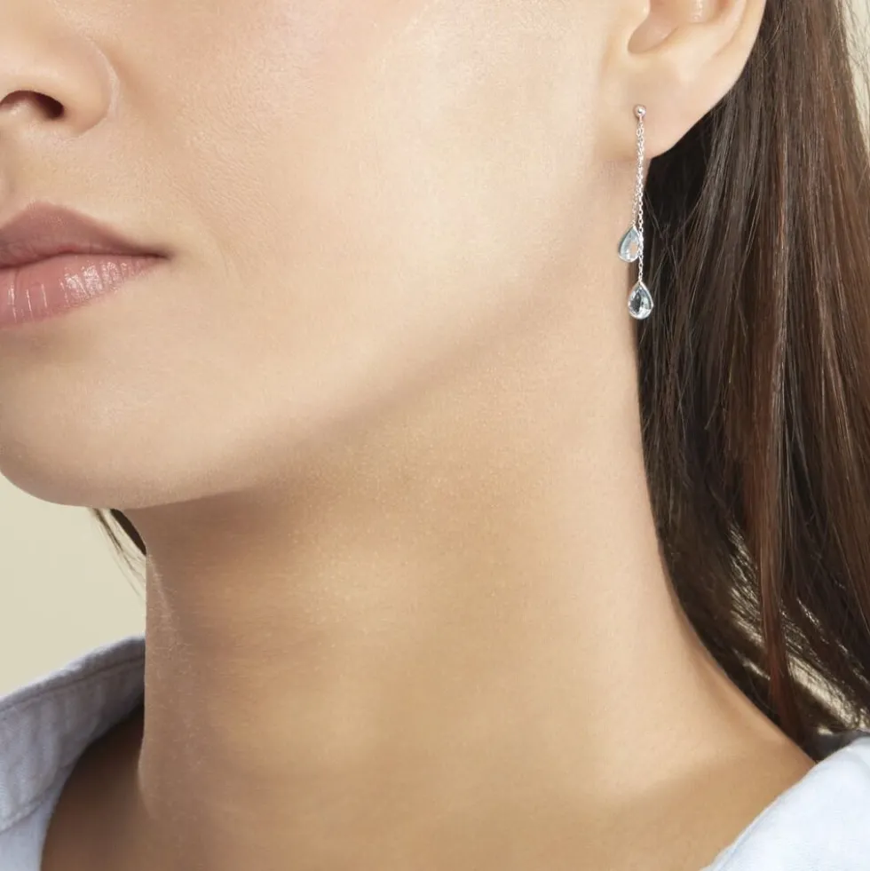 Boucles D'oreilles Pendantes Carlyn Or Blanc Topaze