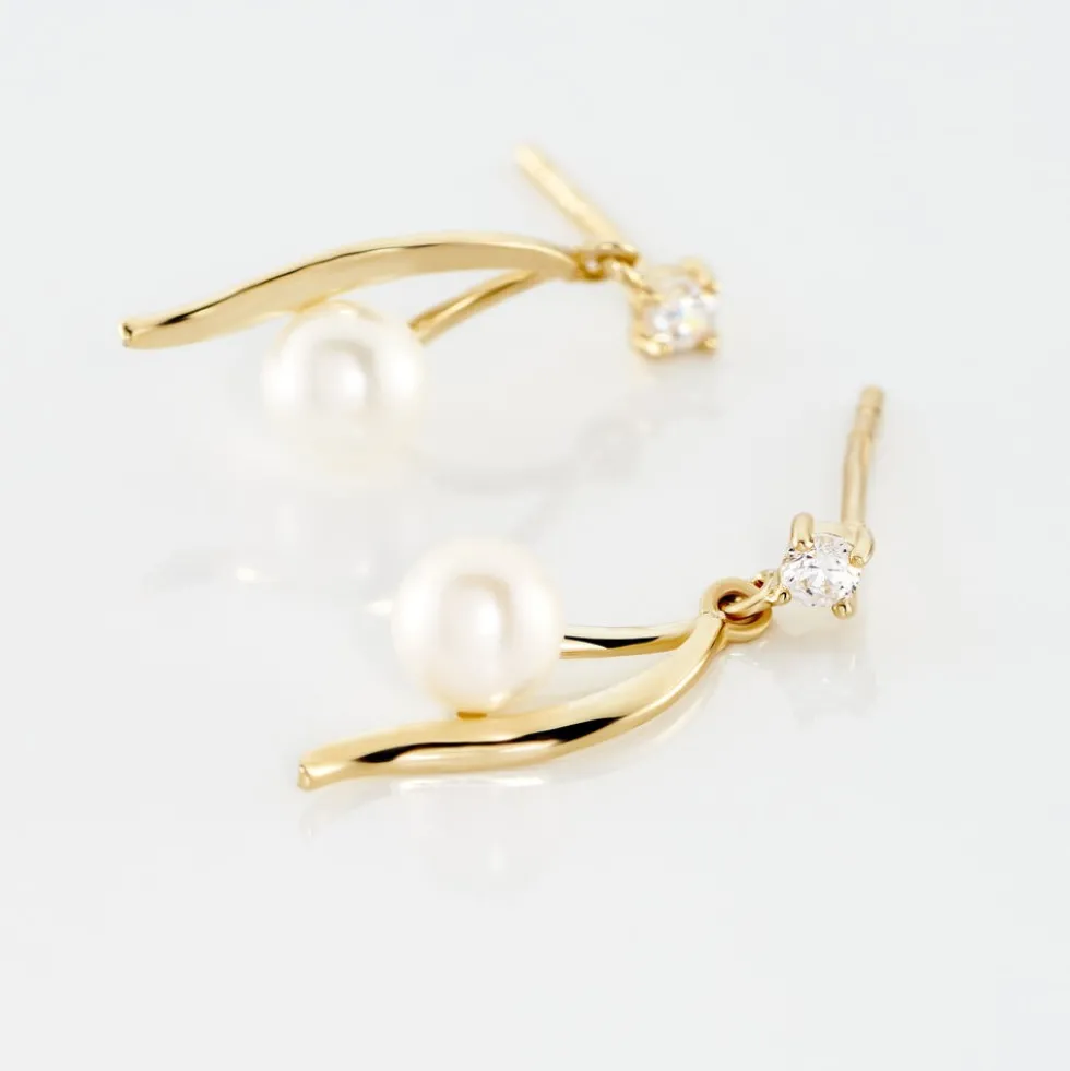 Boucles D'oreilles Pendantes Orientale Or Jaune Perle De Culture
