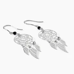 Boucles D'oreilles Pendantes Dream Catcher Argent Pierre De Synthese