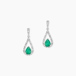 Boucles D'oreilles Pendantes Katiouchka Or Blanc Emeraude Diamants