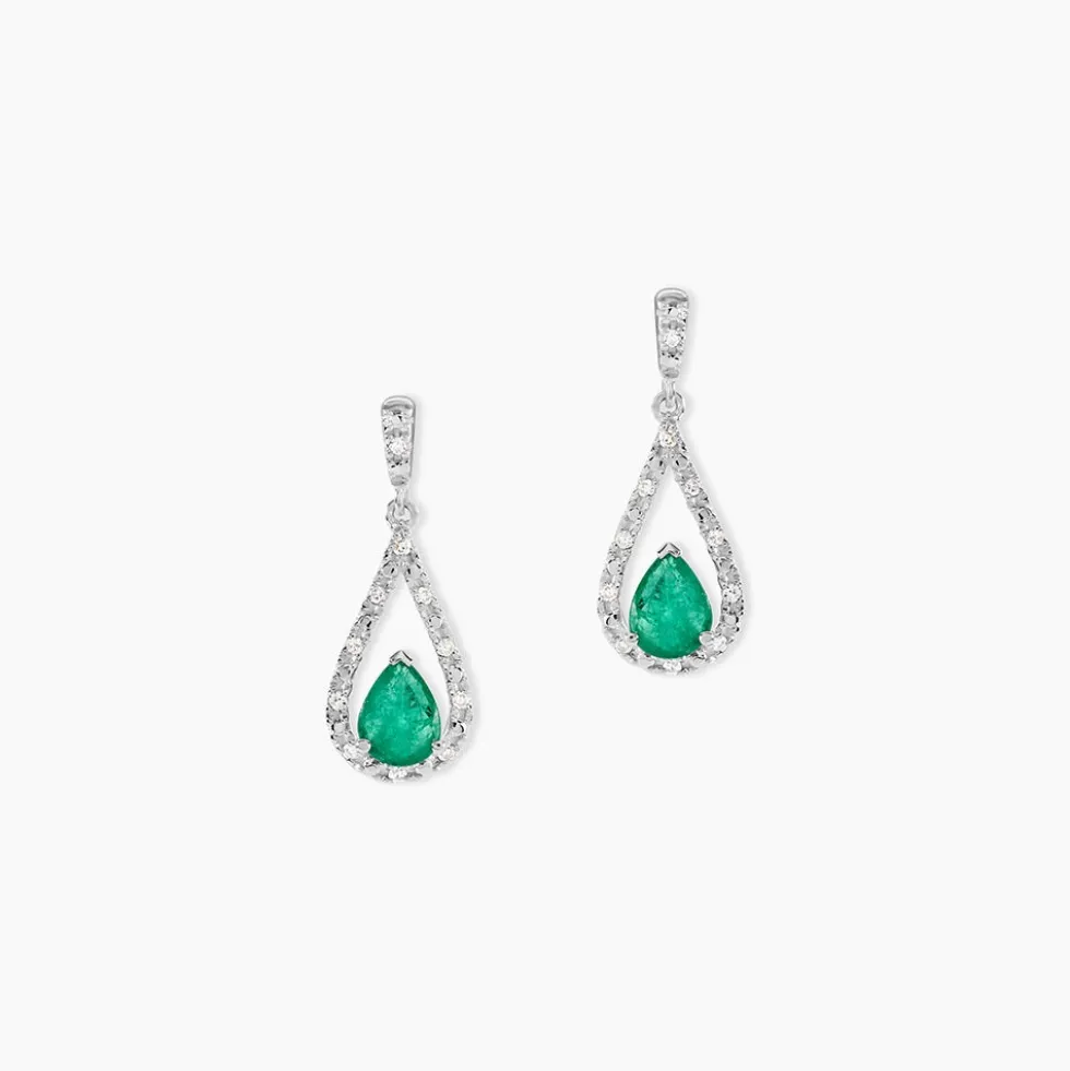 Boucles D'oreilles Pendantes Katiouchka Or Blanc Emeraude Diamants