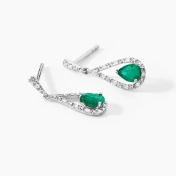 Boucles D'oreilles Pendantes Katiouchka Or Blanc Emeraude Diamants