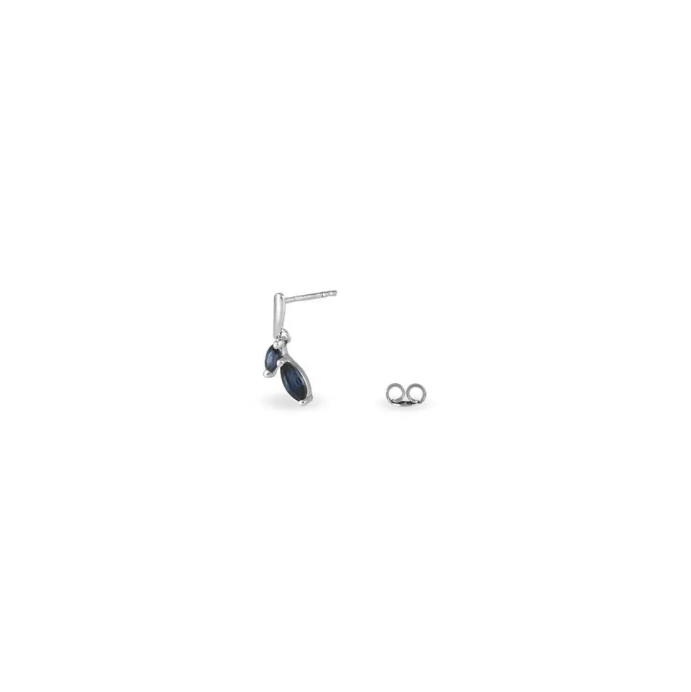 Boucles D'oreilles Pendantes Navette Or Blanc Saphir