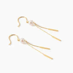 Boucles D'oreilles Pendantes Salman Or Jaune Perle De Culture