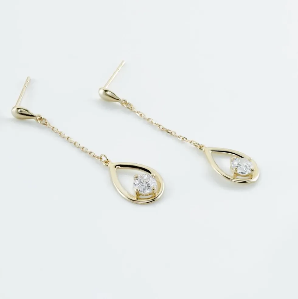Boucles D'oreilles Pendantes Or Jaune Bartolome Oxyde De Zirconium