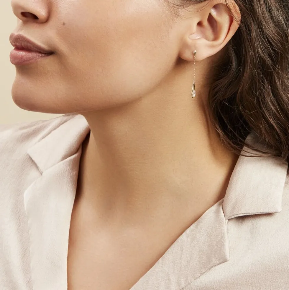 Boucles D'oreilles Pendantes Or Jaune Bartolome Oxyde De Zirconium