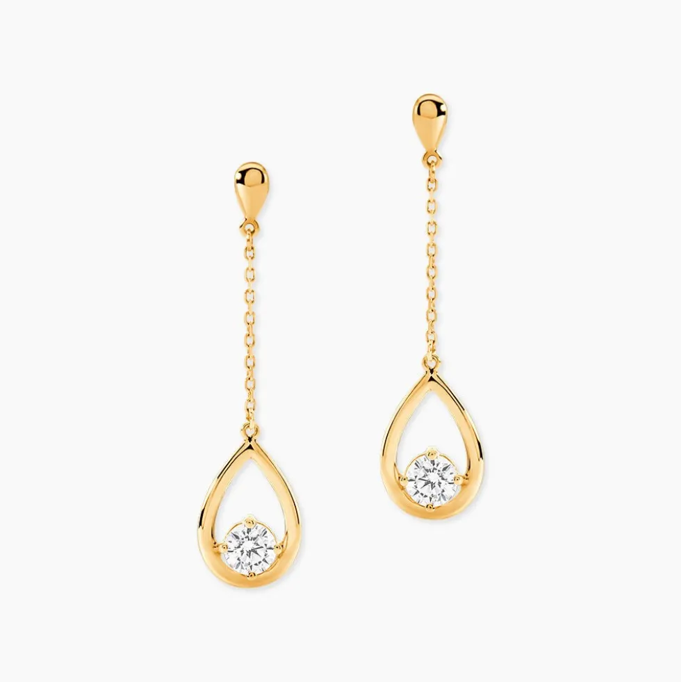 Boucles D'oreilles Pendantes Or Jaune Bartolome Oxyde De Zirconium