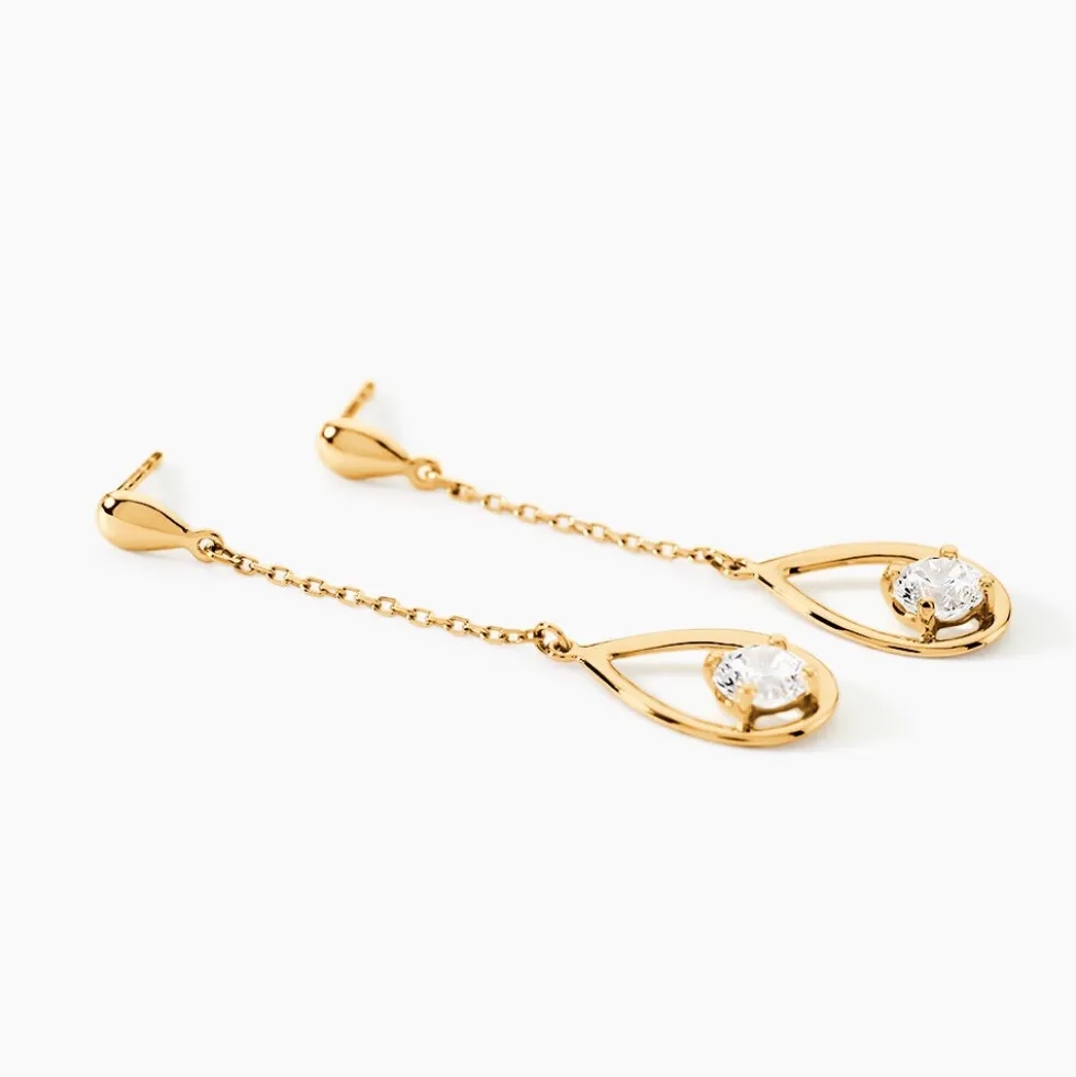 Boucles D'oreilles Pendantes Or Jaune Bartolome Oxyde De Zirconium