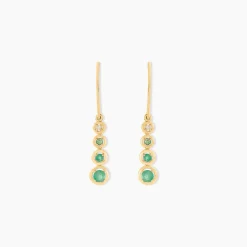 Boucles D'oreilles Pendantes Josephine Or Jaune Emeraude
