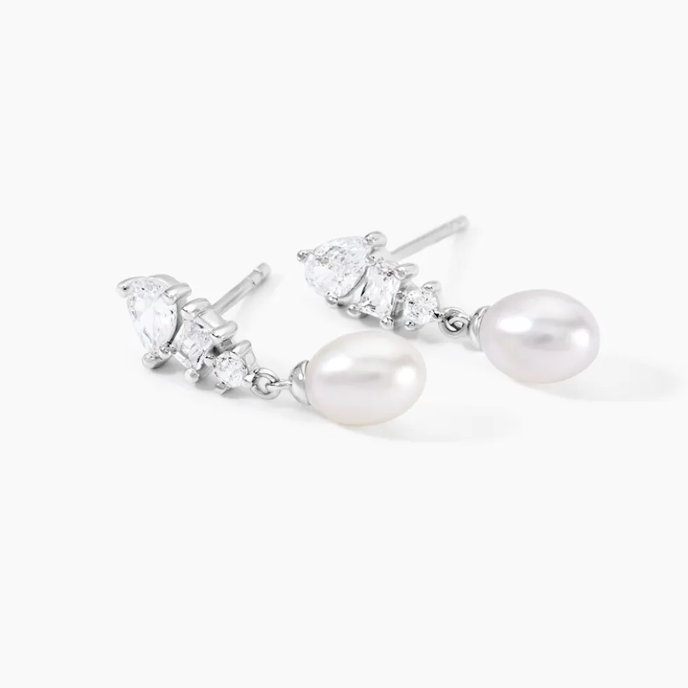 Boucles D'Oreilles Pendantes Elea Argent Blanc Perle De Culture Oxyde De Zirconium