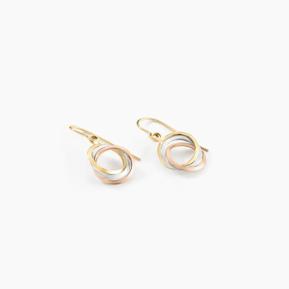 Boucles D'oreilles Pendantes Berangere Triple Cercles Or Tricolore