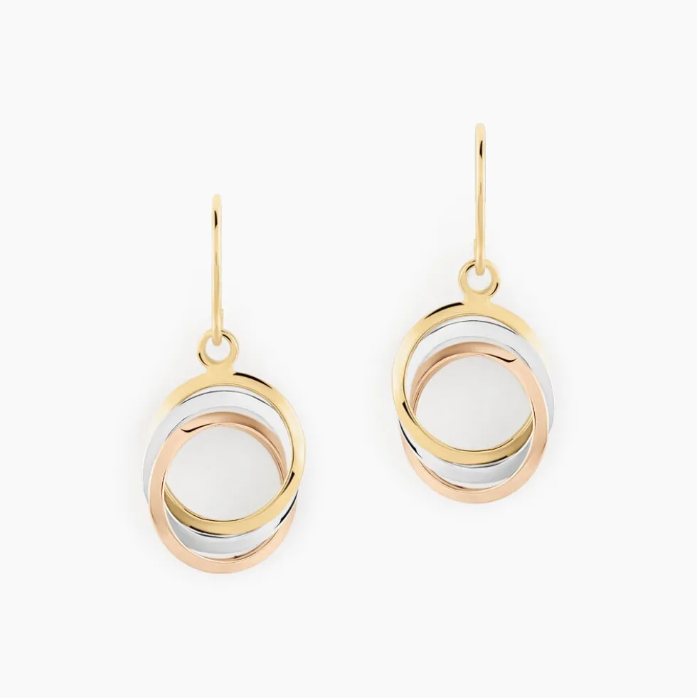 Boucles D'oreilles Pendantes Berangere Triple Cercles Or Tricolore