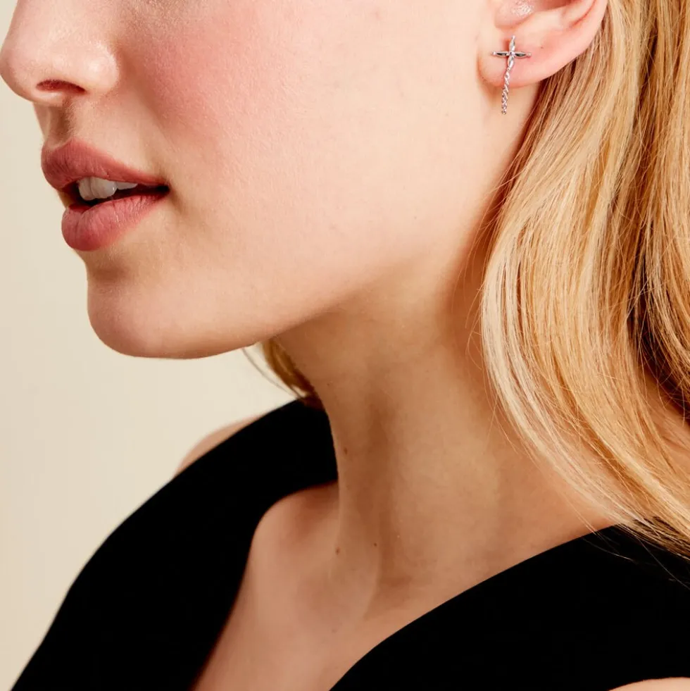 Boucles D'oreilles Pendantes Phula Argent Blanc