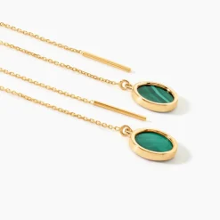 Boucles D'oreilles Pendantes Florica Or Jaune Malachite