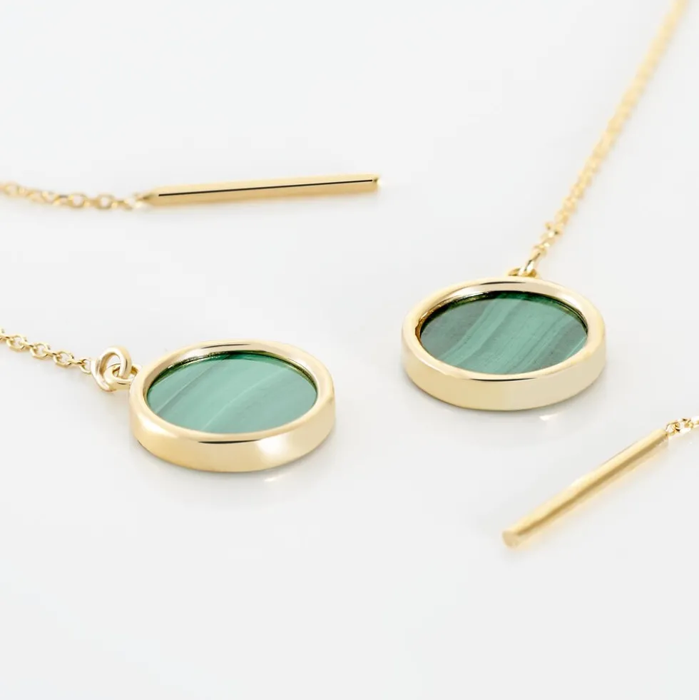 Boucles D'oreilles Pendantes Florica Or Jaune Malachite
