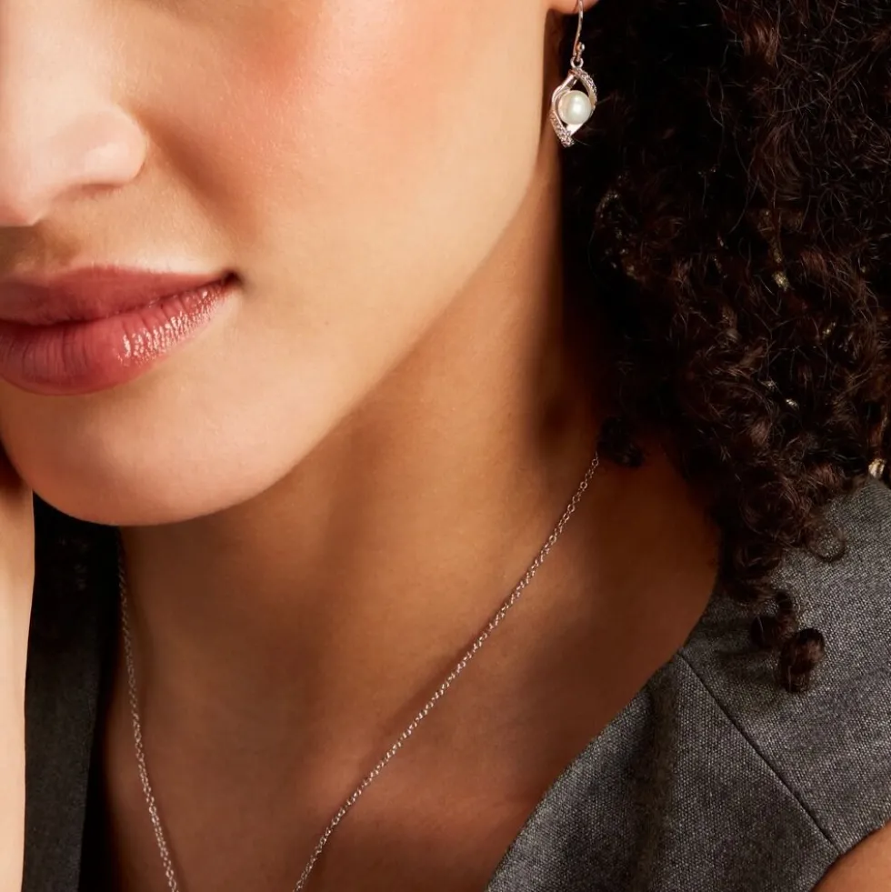 Boucles D'oreilles Pendantes Laurene Argent Perle De Culture Et Oxyde