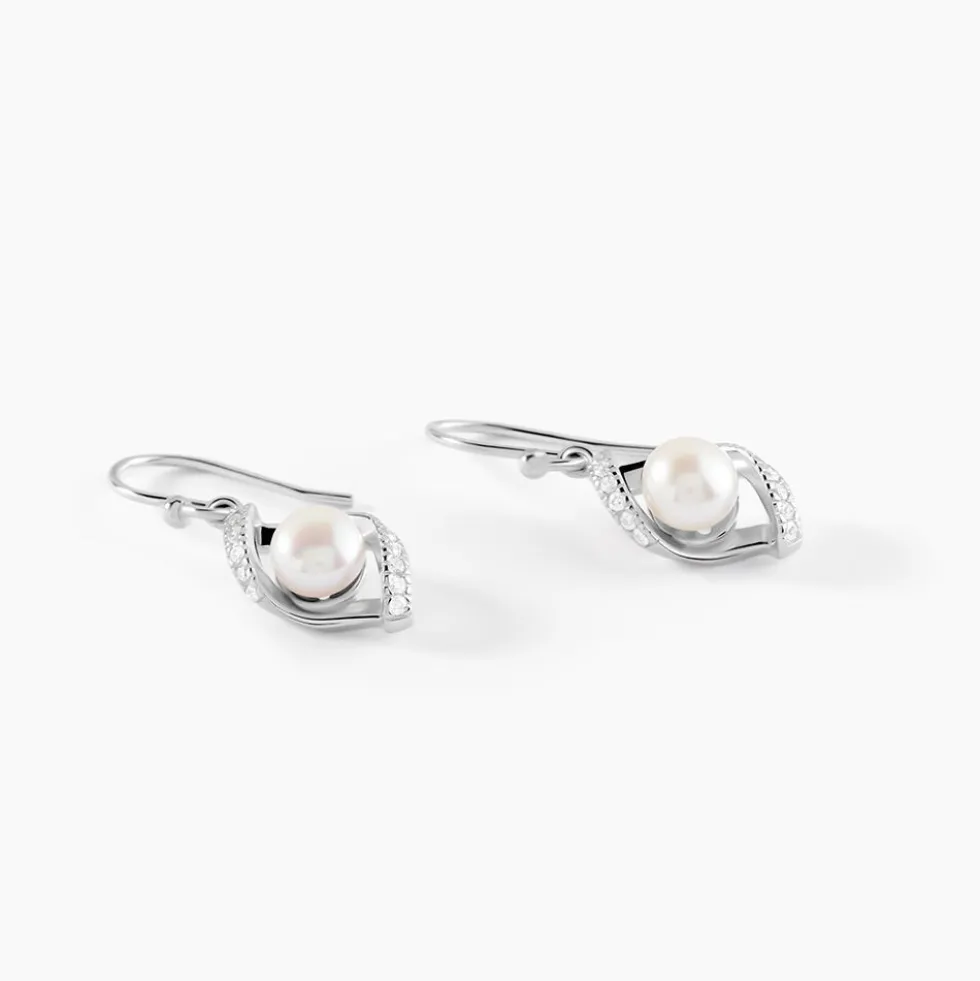 Boucles D'oreilles Pendantes Laurene Argent Perle De Culture Et Oxyde