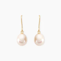 Boucles D'oreilles Pendantes Baroque Or Jaune Perle De Culture